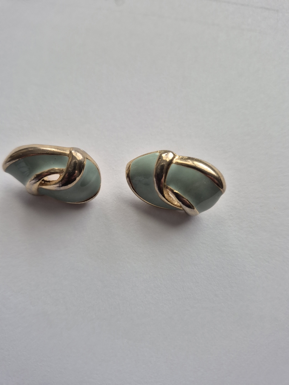 Gold-Tone and Mint Green Knot Clip-On Earrings